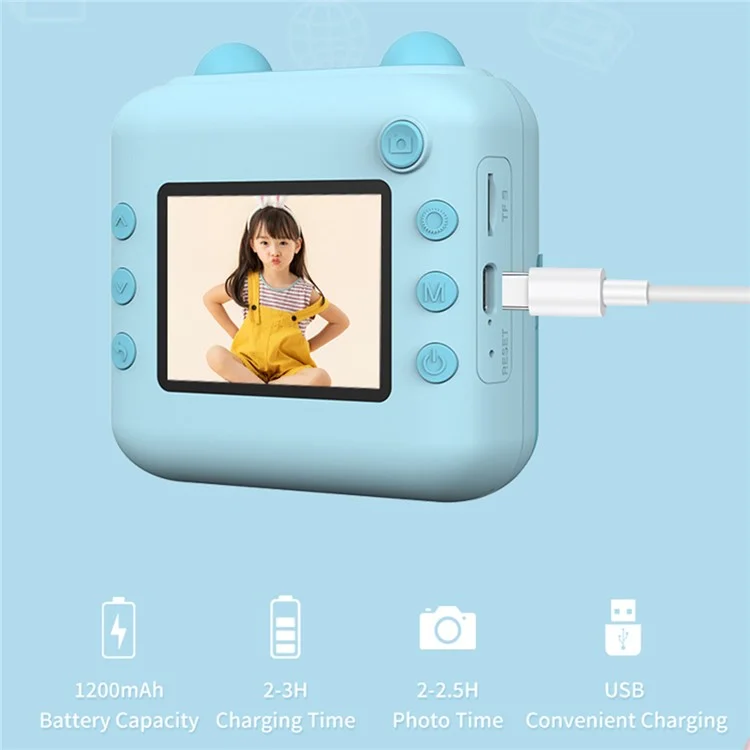 A22 2.4 Pulgadas Mini Kids HD Cámara Digital Digital Impresión de Fotografía Máquina de Impresión - Azul