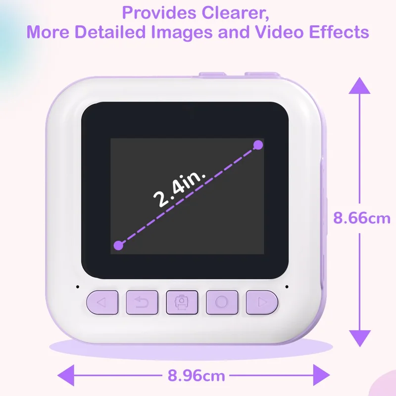 CP02 2.4-inch Screen Kids HD Digital Camera Mini Thermal Photo Printer - White