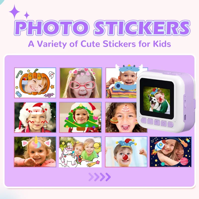 CP02 2.4-inch Screen Kids HD Digital Camera Mini Thermal Photo Printer - White