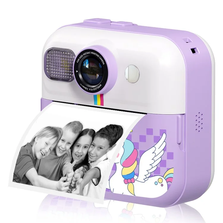 CP02 Cámara digital HD para niños con pantalla de 2.4 pulgadas y mini impresora térmica de fotos con tarjeta TF de 32GB + lector de tarjetas - Púrpura
