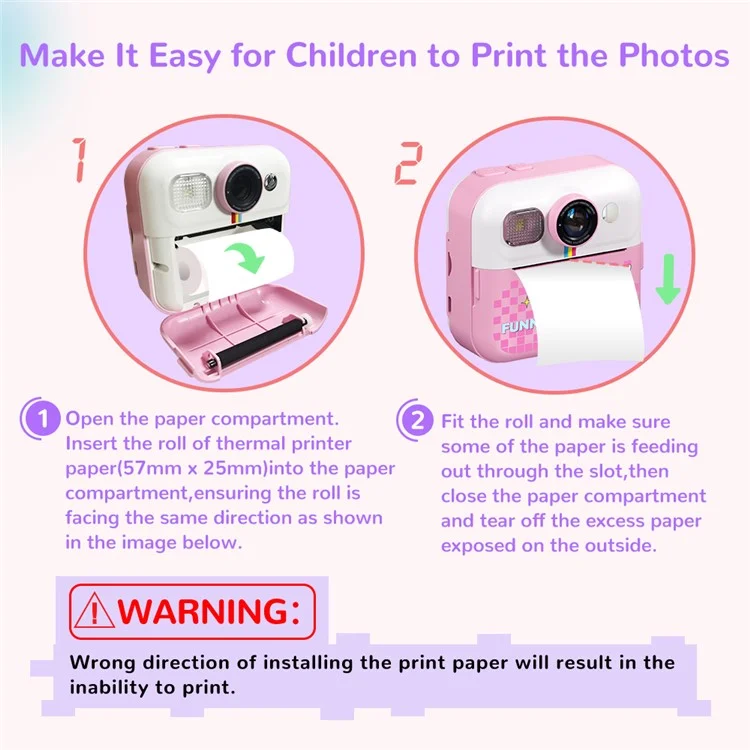 CP02 Cámara digital HD para niños con pantalla de 2.4 pulgadas y mini impresora térmica de fotos con tarjeta TF de 32GB + lector de tarjetas - Púrpura