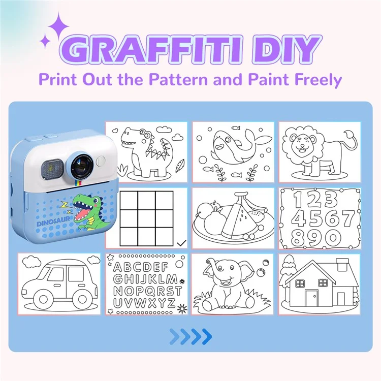 CP02 Cámara digital HD para niños con pantalla de 2.4 pulgadas y mini impresora térmica de fotos con tarjeta TF de 32GB + lector de tarjetas - Púrpura