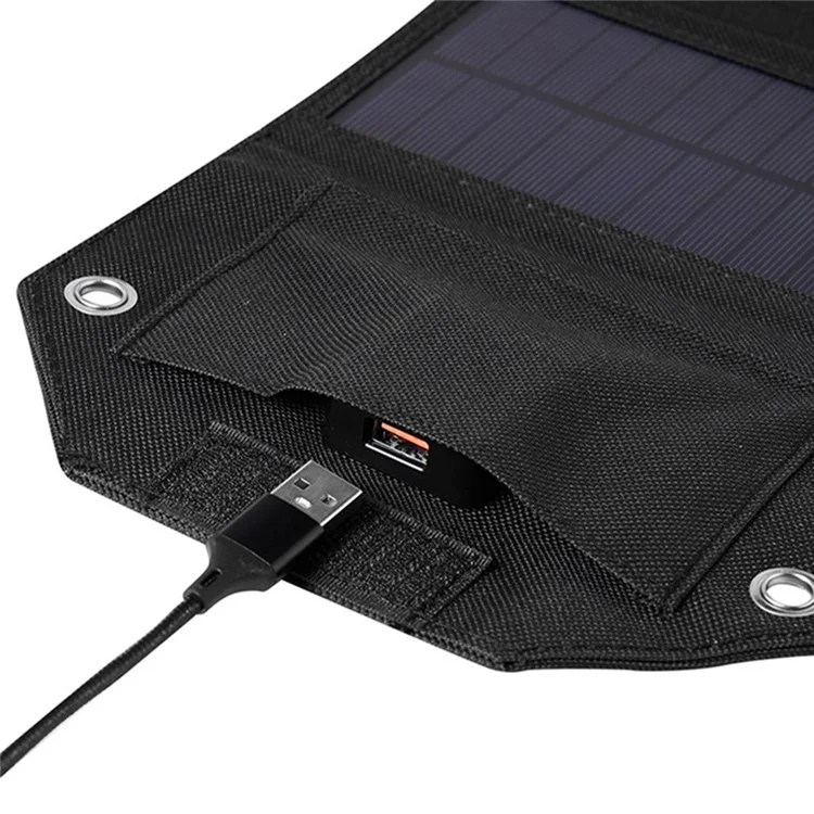 SPB5Z Foldable 5 Chargeur de Panneau Solaire 10W Chargeur Solaire Portable 5V Pour le Camping de Randonnées en Plein Air - Noir