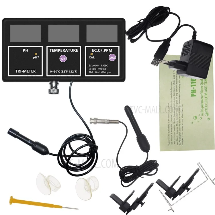 PH-116 5 in 1 Water Quality Multi-Parameter PH EC CF TDS Temperature Test Meter mit Hintergrundbeleuchtung - US-Stecker