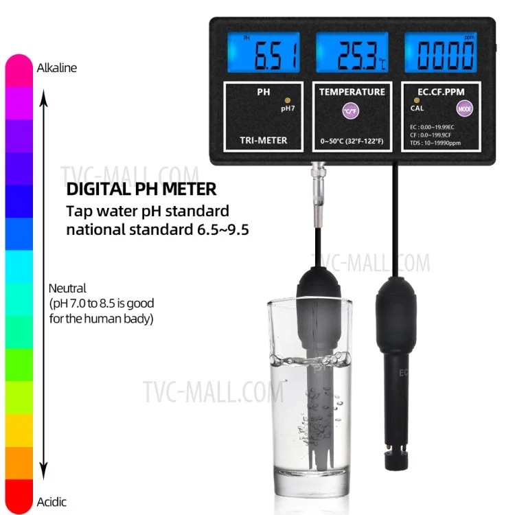PH-116 5 in 1 Water Quality Multi-Parameter PH EC CF TDS Temperature Test Meter mit Hintergrundbeleuchtung - US-Stecker