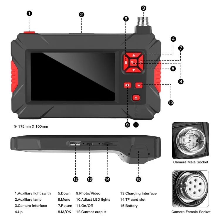 P30 1m Snake Endoscope Camera with Light 8mm Dual Lens IP68 Waterproof Inspection Camera for Car