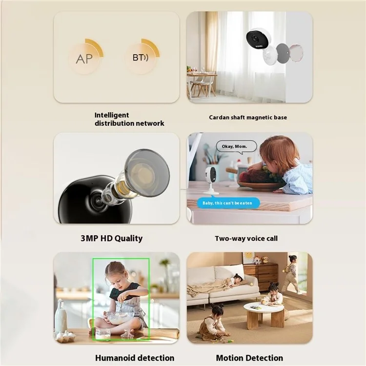 ZOSI C688 Night Vision AI Camera 2.4G Wifi / Bluetooth-compatible H.265 2MP HD Surveillance Camera (Without Memory) - US Plug