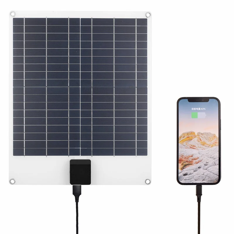 GKP415 18W 5V Polykrystallinsk Silicium Solcellepanel Oplader med Dobbelt USB-udgang og Controller til Telefon udendørs - Hvid
