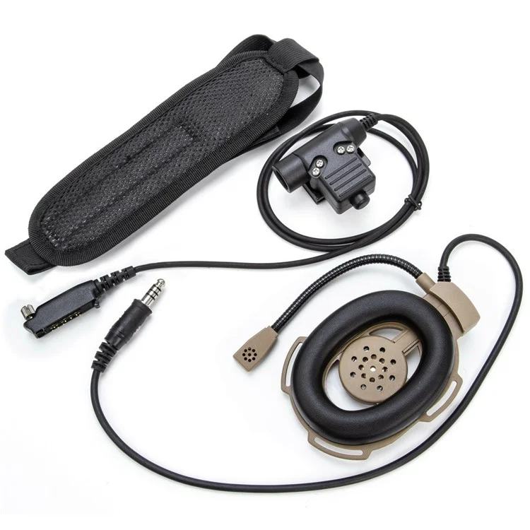 For Sepura STP8038 / STP8035 / STP8030 / Sepura STP8000 Single Ear HD01 7.1mm Walkie Talkie Headset with U94 PTT Adapter - Brown