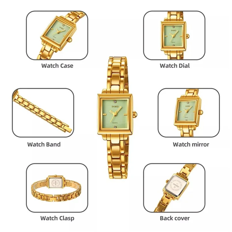 SKMEI 2315 Stylish Women Square Quartz Watch Alloy Strap Pointer Wrist Watch - Gold