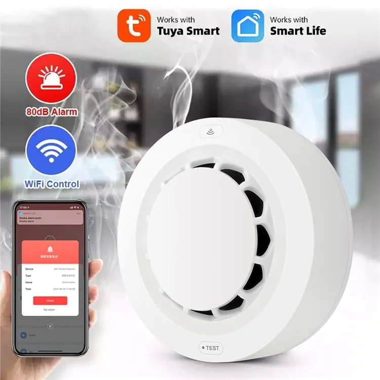 Tuya Smart Life Wireless Smoke Detector 80dB Alarm High Sensitivity WiFi Smoke Sensor