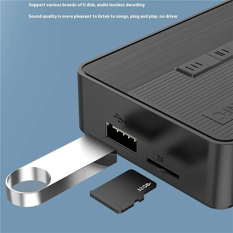 D400 NFC Óptico Bluetooth 5.3 Receptor Audio Fiber Adaptador Coaxial Soporte de Flash USB / Reproducción de Cartas de TF