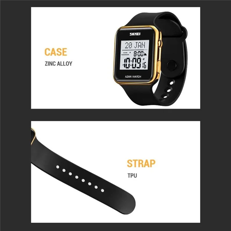 SKMEI 2211 Square Digital Watch Date Time Display Waterproof Sports Electronic Watch - Rose Gold