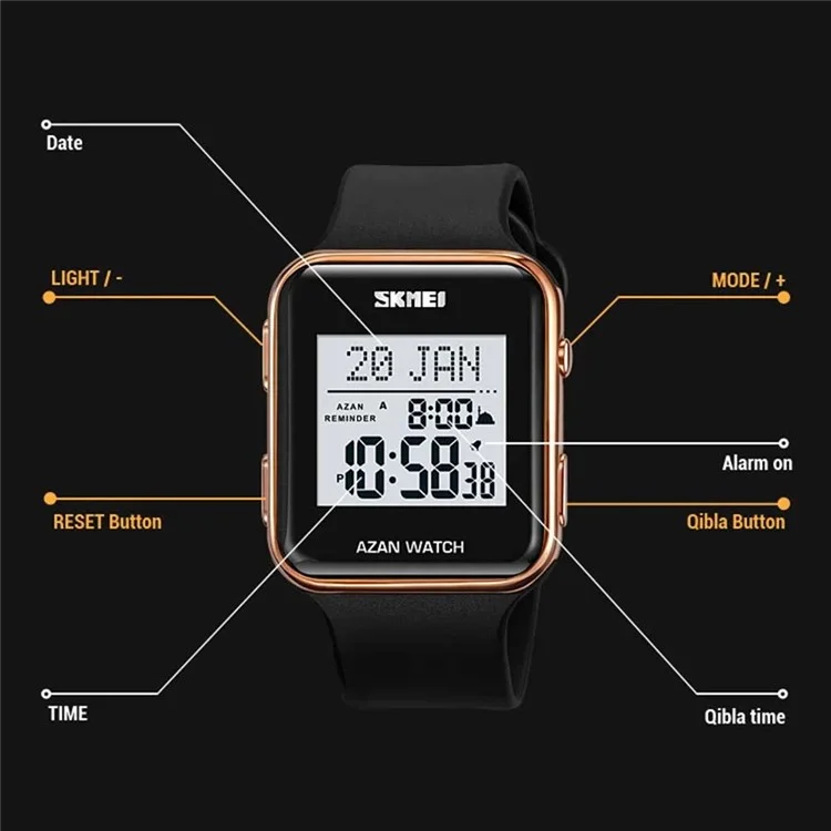 SKMEI 2211 Square Digital Watch Date Time Display Waterproof Sports Electronic Watch - Rose Gold