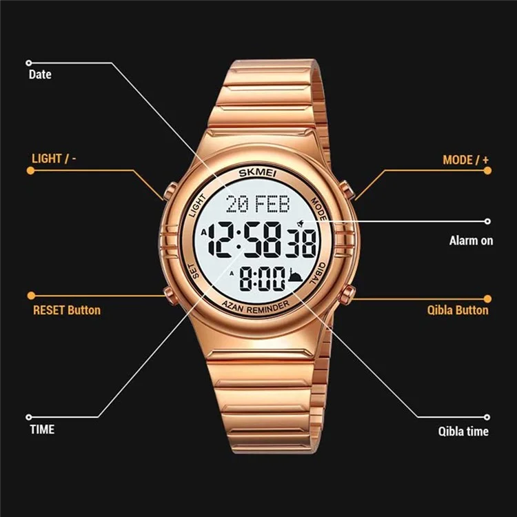 SKMEI 2200 Steel Strap Digital Watch Date Time Display Stylish Sports Electronic Watch - Rose Gold