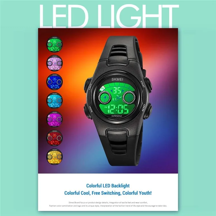 SKMEI 2309 Student Kids LED Backlight Digital Watch Date Alarm Clock Sports Electronic Watch - Black