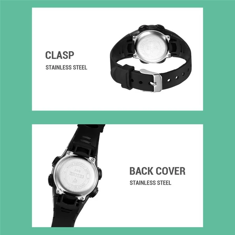 SKMEI 2309 Student Kids LED Backlight Digital Watch Date Alarm Clock Sports Electronic Watch - Black
