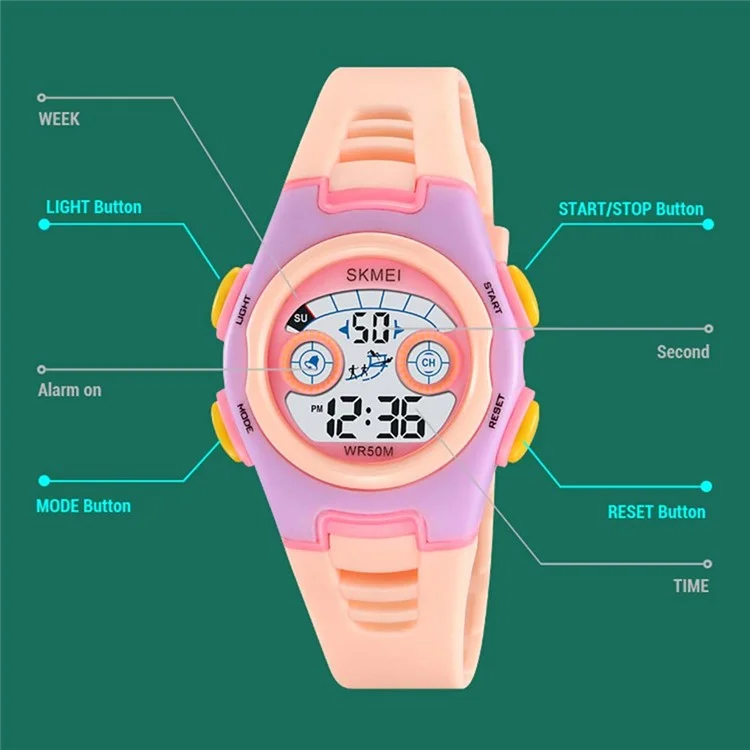 SKMEI 2309 Student Kids LED Backlight Digital Watch Date Alarm Clock Sports Electronic Watch - Black