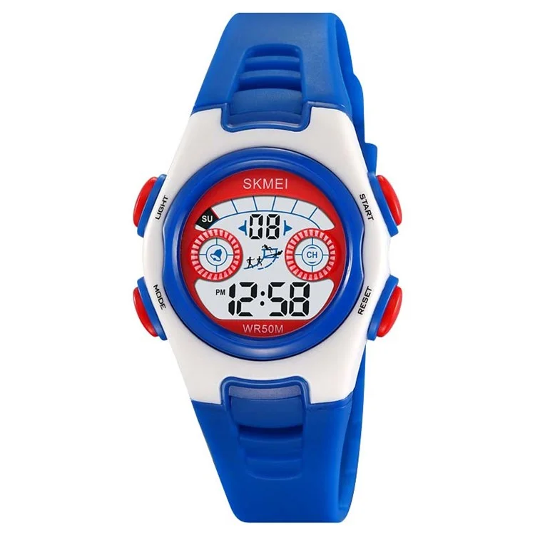 SKMEI 2309 Student Kids LED Backlight Digital Watch Date Alarm Clock Sports Electronic Watch - White Case / Blue Strap