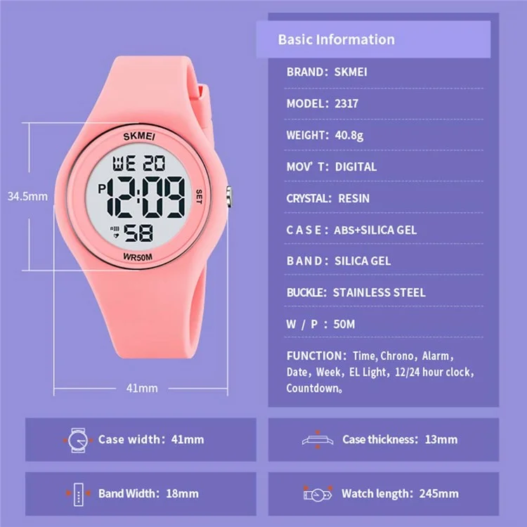 SKMEI 2317 Fashion Student Luminous Digital Watch All-Match Electronic Wrist Watch - Light Green