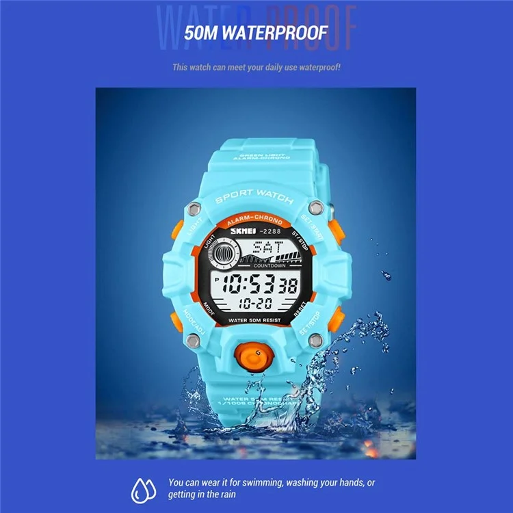 SKMEI 2288 Teenager Luminous Digital Watch Outdoor Sports Electronic Wrist Watch - Baby Blue