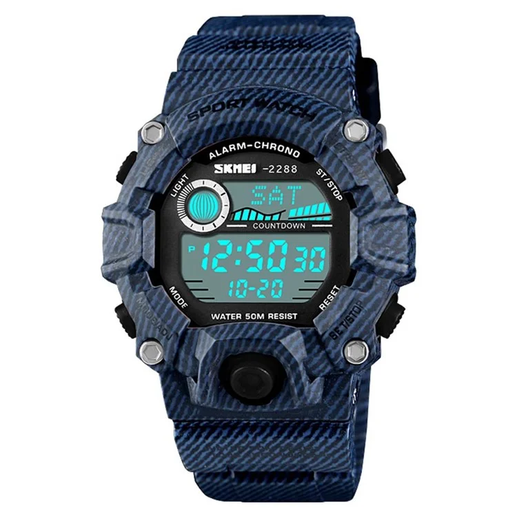 SKMEI 2288 Orologio digitale luminoso per teenager, orologio da polso elettronico per sport all'aperto - Blu jeans