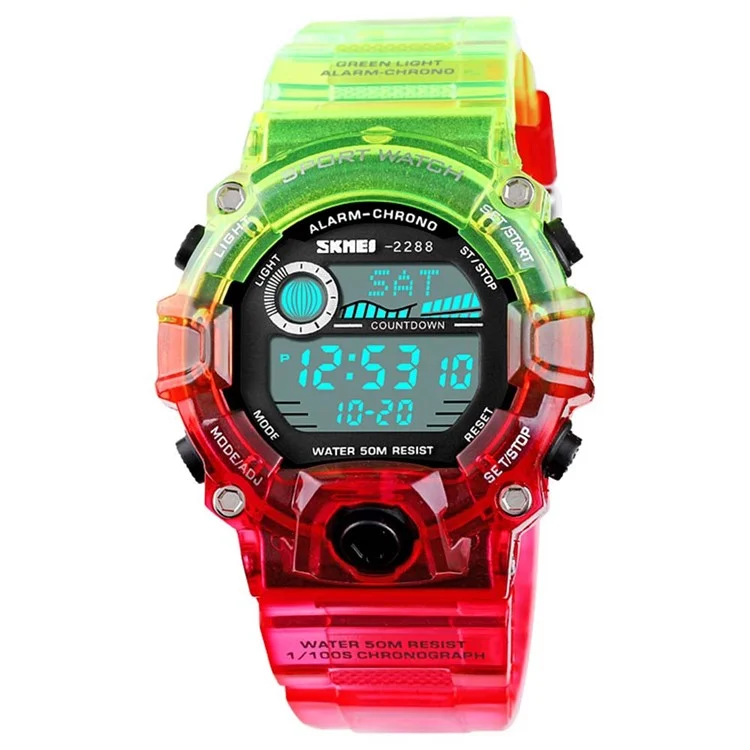SKMEI 2288 Teenager Luminous Digital Watch Outdoor Sports Electronic Wrist Watch - Green+Red
