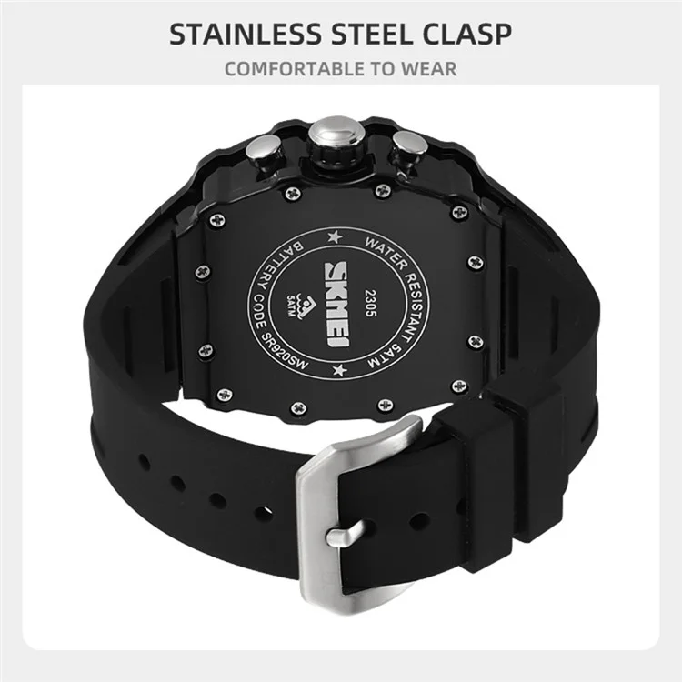 Skmei 2305 Men Elegante Quartzo Assistir a Água de Parada de Parada de Parada de Parada de Parada de Stopwatch - Caso Branco Transparente / Cinta Laranja