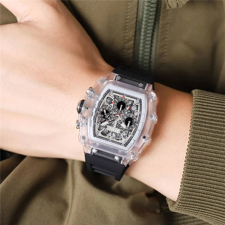 Skmei 2305 Men Elegante Quartzo Assistir a Água de Parada de Parada de Parada de Parada de Parada de Stopwatch - Caso Branco Transparente / Cinta Laranja
