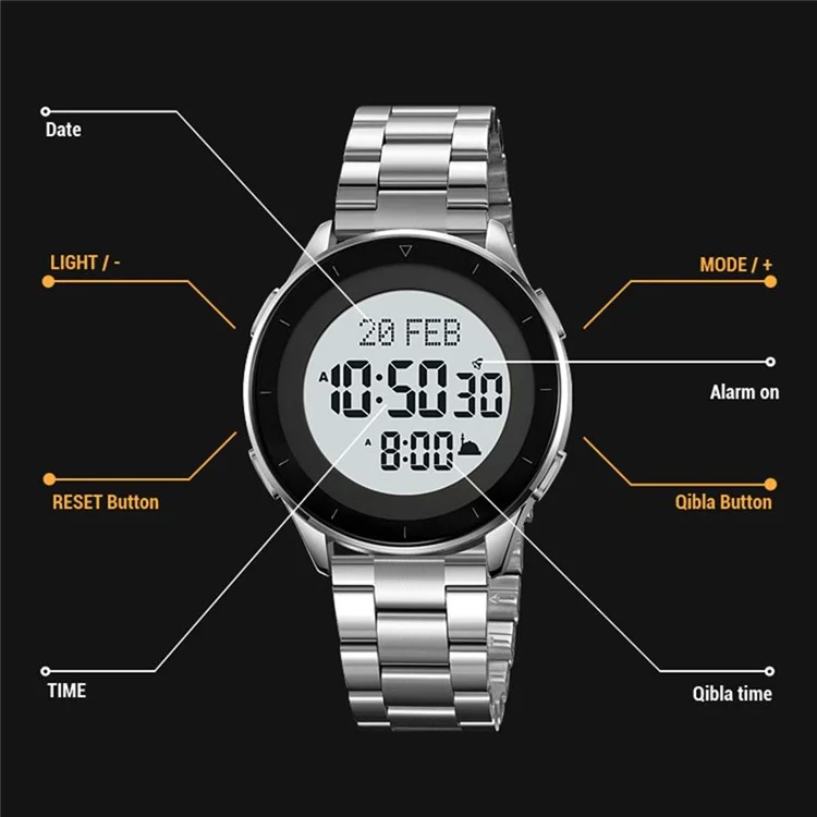 Skmei 2300 Indicador de Direção Qibla Resposta Digital Relisão Luminininador Função de Função Electral - Rose Gold