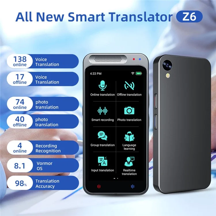 Traducteur Z6 138 Langues Smart Translate Enregistrement Vocal Temps Réel Traduction de Texte Appareil