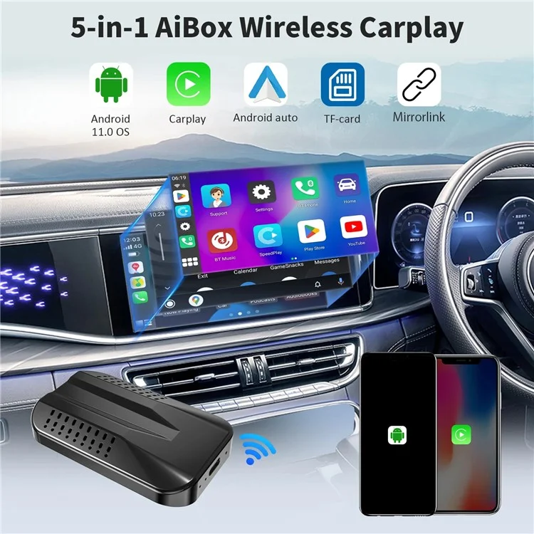 C9 Verdrahtet Mit Drahtlosen Carplay- Und Android Auto Box Android 11 Adapter Support TF -karte, 2 Gb+16 gb Speicher