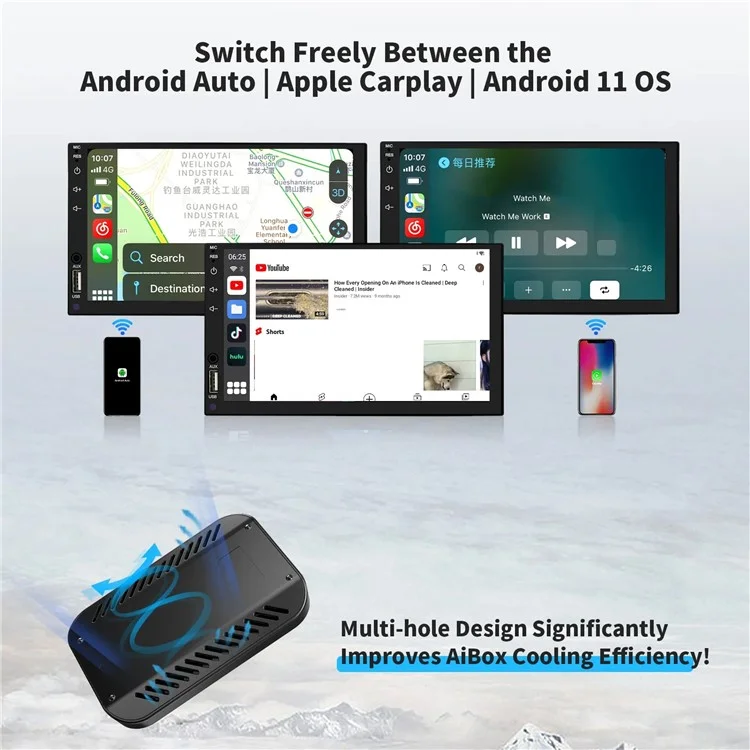 C9 Verdrahtet Mit Drahtlosen Carplay- Und Android Auto Box Android 11 Adapter Support TF -karte, 2 Gb+16 gb Speicher