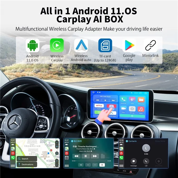 C9 Verdrahtet Mit Drahtlosen Carplay- Und Android Auto Box Android 11 Adapter Support TF -karte, 2 Gb+16 gb Speicher