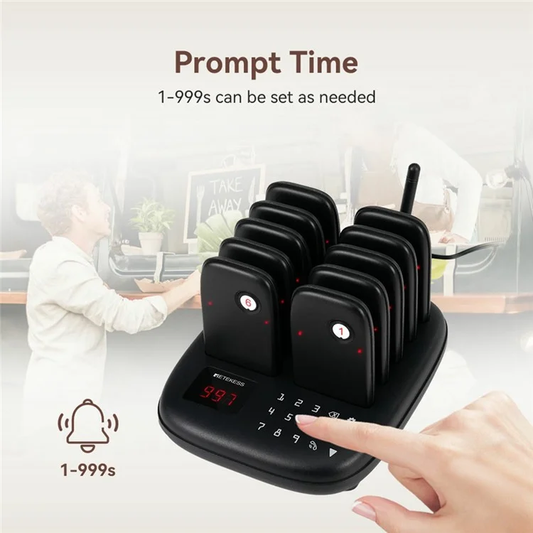 RETEKESS TD175S Restaurant Waiting Pager Set Beeper Buzzer Wireless Calling System with 10 Guest Pagers - US Plug