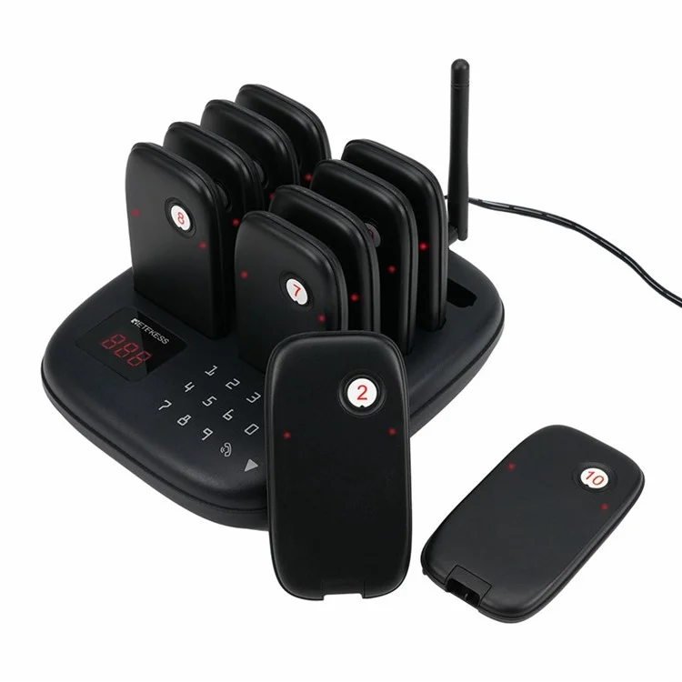 RETEKESS TD175S Restaurant Waiting Pager Set Beeper Buzzer Wireless Calling System with 10 Guest Pagers - UK Plug