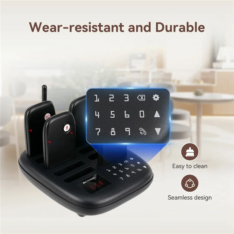 RETEKESS TD175S Restaurant Waiting Pager Set Beeper Buzzer Wireless Calling System with 10 Guest Pagers - UK Plug