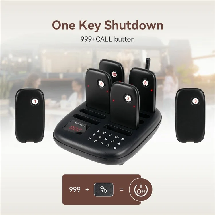RETEKESS TD175S Restaurant Waiting Pager Set Beeper Buzzer Wireless Calling System with 10 Guest Pagers - UK Plug