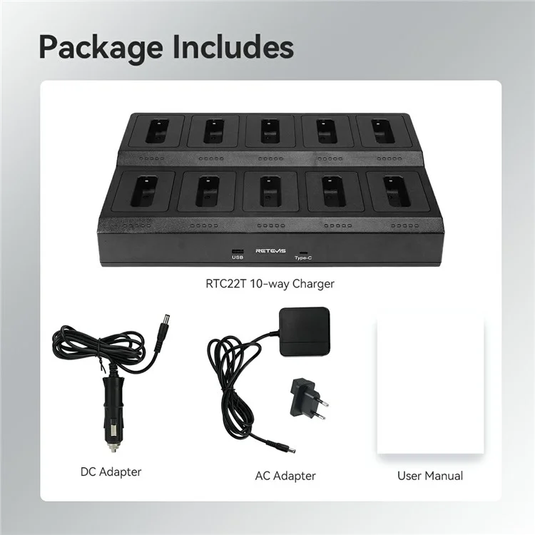 Retevis RTC22T Gang Mult-unit Gang Charger Walkie Talkie Dock Station Para RT22 / RT622 / RB19 / RB619 - Enchufe de Ee. Uu.