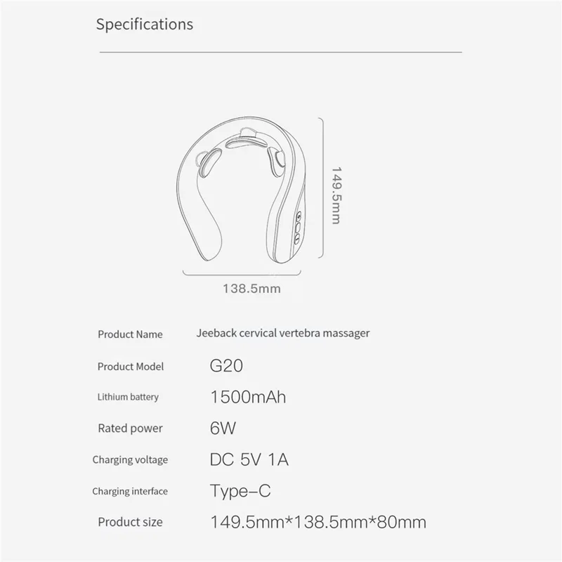XIAOMI YOUPIN JEEBACK G20 Electric Cervical Vertebra Massager EMS Pulse 4 Modes Neck Massager