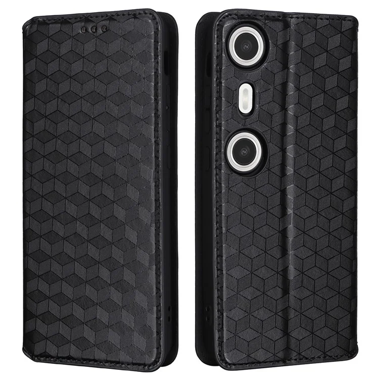 Für Xreal Beam Pro Wallet Hülle Rhombus Eingeprägte Leder -telefonabdeckung - Schwarz