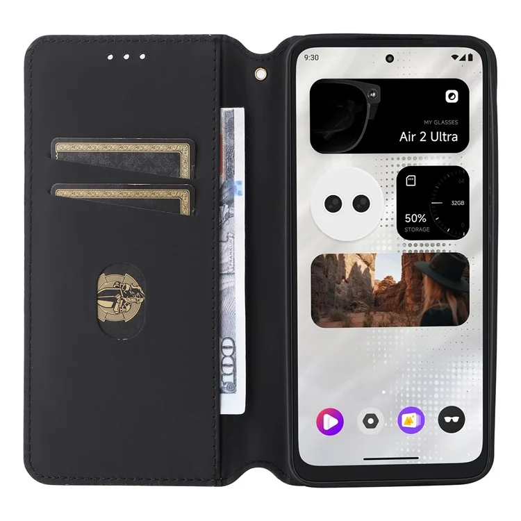 Für Xreal Beam Pro Wallet Hülle Rhombus Eingeprägte Leder -telefonabdeckung - Schwarz