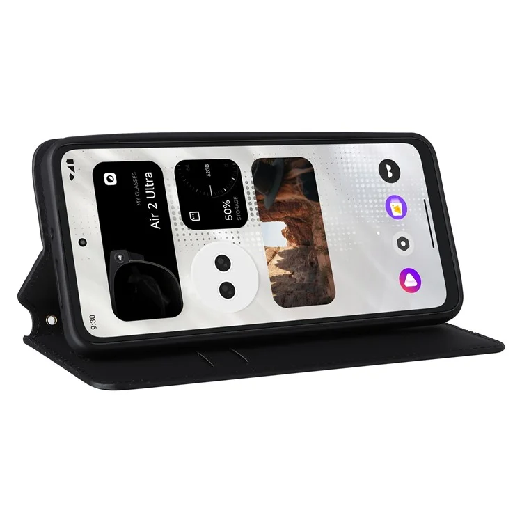 Für Xreal Beam Pro Wallet Hülle Rhombus Eingeprägte Leder -telefonabdeckung - Schwarz