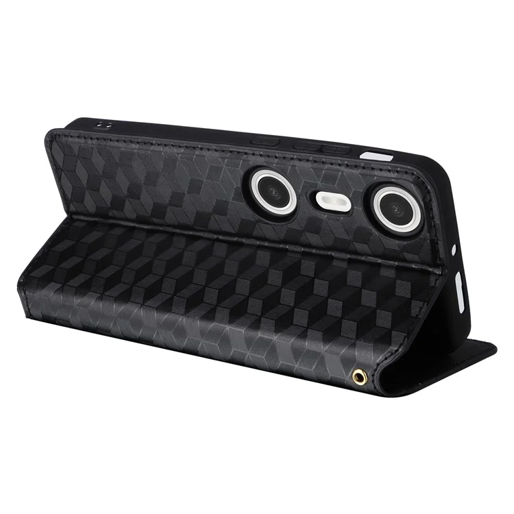 Für Xreal Beam Pro Wallet Hülle Rhombus Eingeprägte Leder -telefonabdeckung - Schwarz