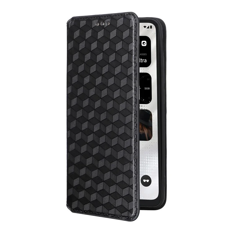 Für Xreal Beam Pro Wallet Hülle Rhombus Eingeprägte Leder -telefonabdeckung - Schwarz
