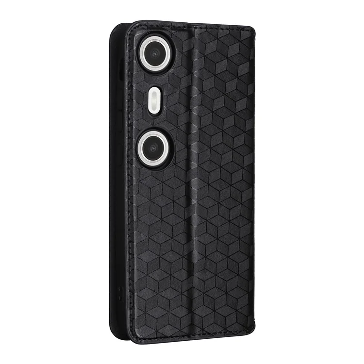 Für Xreal Beam Pro Wallet Hülle Rhombus Eingeprägte Leder -telefonabdeckung - Schwarz