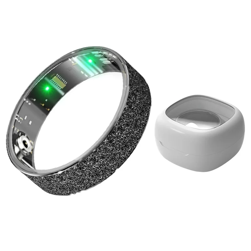 Vring-3 Frosted Bluetooth-compatible Sleep Health Monitoring Smart Ring Stainless Steel Finger Ring, with Charging Case - Black / Size 10