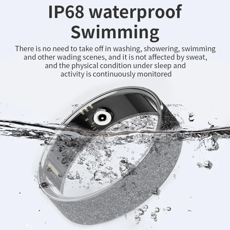 Vring-3 Frosted Bluetooth-compatible Sleep Health Monitoring Smart Ring Stainless Steel Finger Ring, with Charging Case - Black / Size 10