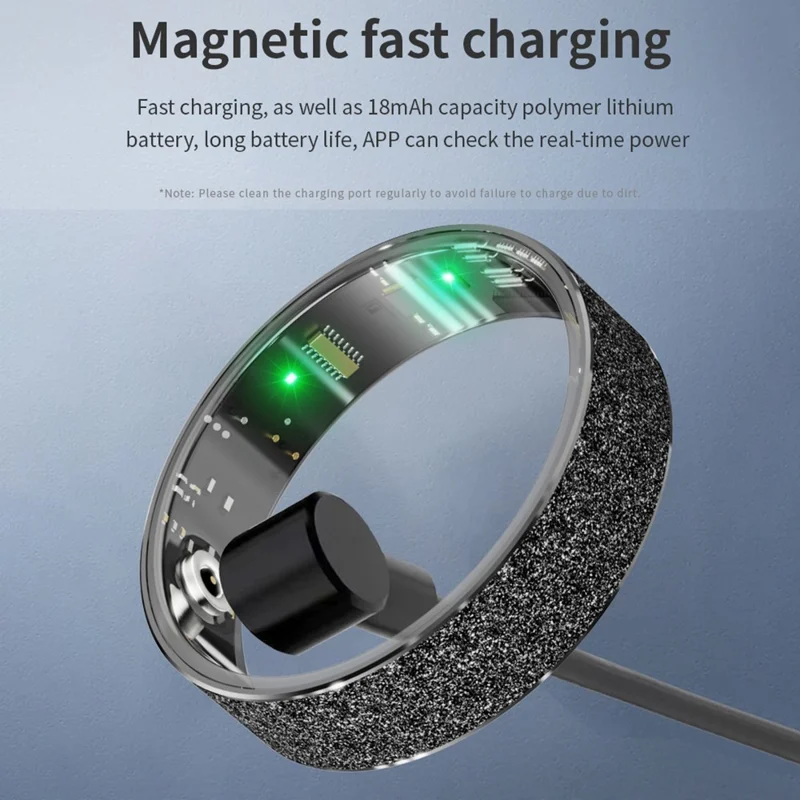 Vring-3 Frosted Bluetooth-compatible Sleep Health Monitoring Smart Ring Stainless Steel Finger Ring, with Charging Case - Black / Size 10