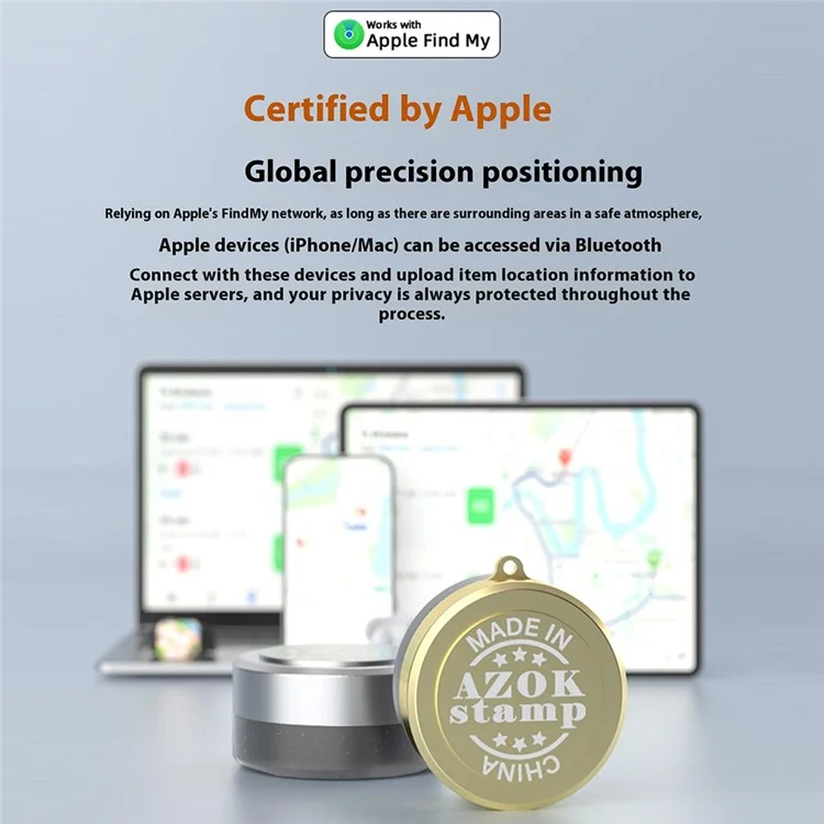 Azok Stamp Bluetooth Tracker da 80 db Beep Sound Global Item Localator Works With Apple Find My - Oro